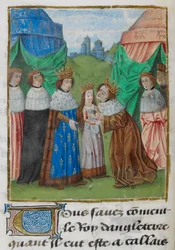 King Richard II of England receiving his bride, Isabella, from her father, King Charles VI of France, illustration from 