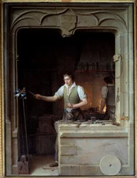 A Locksmith Tries to Bite His File to a Jay (Illustration for Jean de La Fontaine