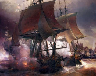 Naval Battle of Ushant between French and British fleets, July 27