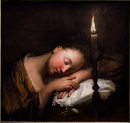 Young Girl Asleep by Candlelight