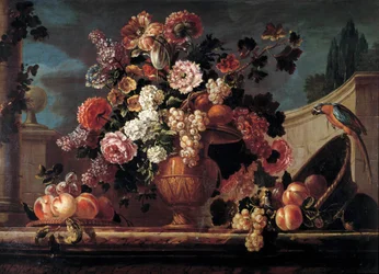 Flowers, fruits and parrots
