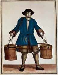 Water carrier, coloured engraving by Henri Bonnart and Jean Baptiste Bonnart, from Recueil des modes de la cour de France