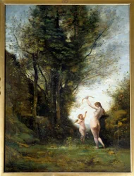 A nymph playing with a love