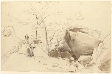 Fontainebleau, Figure Leaning Against a Rock