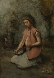 Girl Weaving a Garland