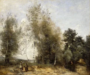 Group of Trees at the Edge of a Pond with Three Peasants