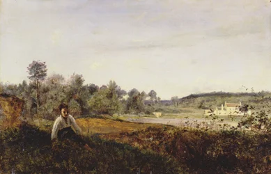 Young Shepherd Sitting by the Pond of Ville d