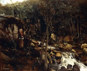 Lormes - A Torrent with a Standing Peasant, Spinning Wool
