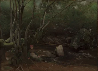 Lormes: Goat-Girl Sitting Beside a Stream in a Forest