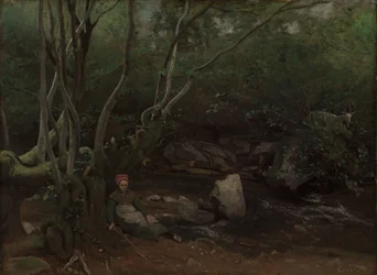 Lormes: Goat-Girl Sitting Beside a Stream in a Forest