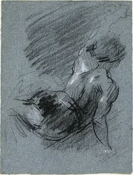 Back View of Seated Figure, Lifting Left Arm