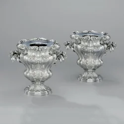 A Pair of Urn-Shaped Wine Coolers with Foliate Scrolls and Bullrush Handles, c.1880