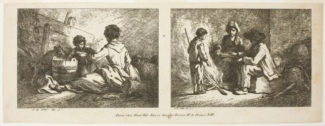 Children with a Dog and Sheep and Peasant Family by a Fire