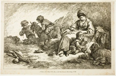 Mother and Children with Sheep
