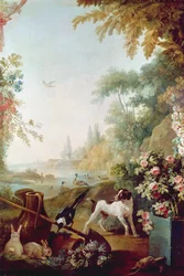 Two Rabbits, a Magpie and a Dog, from the Salon of Gilles Demarteau