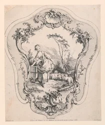 Rocaille Panel, with Scene of a Shepherdess