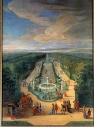 View of the grove of the Galerie des Antiques in the gardens of Versailles. Painting by Jean-Baptiste Martin (the Elder) (1659-1735) Around 1688. Versailles, musee du chateau