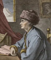 Jean Jacques Rousseau French Writer and Philosopher at Neufchatel in 1765 engraved by J.B. Michel