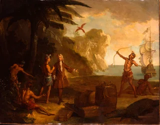 A European Merchant Negotiating with Native Americans for a Barrel of Tobacco and Other Goods, 1724