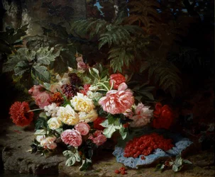 Still Life of Roses and Raspberries