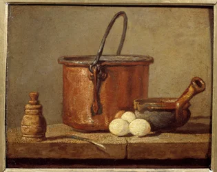 Kitchen Utensils, Cauldron, Poelon and Eggs