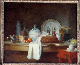 The Office table or the Debris from a lunch. Painting by Jean Baptiste Simeon Chardin. 1763. Louvre Museum, Paris