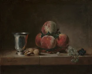 Still Life with Peaches, a Silver Goblet, Grapes, and Walnuts