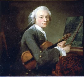 The Young Man in the Violin, circa 1738. Portrait of Charles Theodose Godefroy. Oil On Canvas by Jean Baptiste Simeon Chardin (1699 - 1789). Paris, Musee du Louvre
