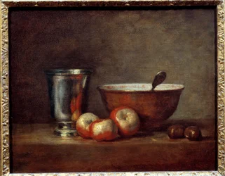 The silver cup, painting by Jean-Baptiste Siméon Chardin (1699-1779)