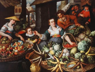 A Fruit and Vegetable Stall in a Town Market