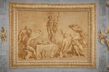 Faux Gilded Relief, with the Statue of Bacchus Surrounded by Some Offerers Raising Cups of Wine