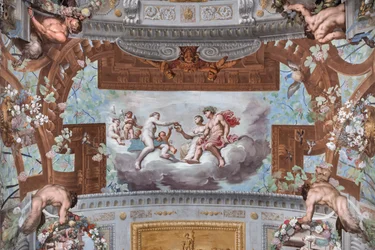 Venus Gives the Crown to Ariadne; on the Clouds Venus, Surrounded by Cupids, Offers the Crown of Vulcan to Ariadne Seated Next to Bacchus