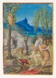 Saint Jerome Penitent in a Hermitage, verso: Text of the Antiphon for Saint Gregory