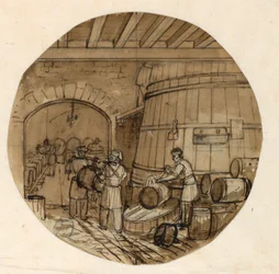 Design for a Porcelain Plate, Brewery Interior for the Sevres Industrial Arts Service
