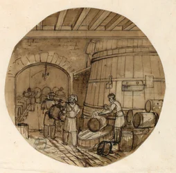 Design for a Painted Porcelain Plate, Interior of Wine Distillery, 1831-44