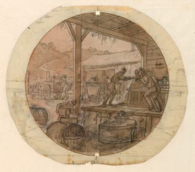 Design for a Painted Porcelain Plate, Loading or Unloading Goods, 1820-35