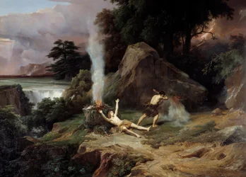 Cain, jealous, kills his brother Abel. Painting by Jean Charles Rémond (1795-1875), 1838. Oil. 2.65 x 3.98 m. Musée Fabre, Montpellier