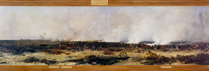 Campaign of Russia: “Panorama of the Battle of Moscova on 7/09/1812”. The Battle of Moskova, also Battle of Borodino, between the French of Napoleon I Bonaparte (1769-1821) and the Russian imperial army led by Mikhail Golenishchev Kutuzov (Golenishchev