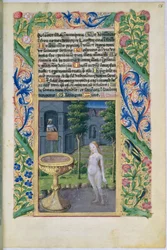 David Spying on Bathsheba as She Bathes, from the Book of Hours of Louis dOrleans