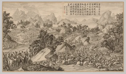 Battle at Heshi Kuluke: from Battle Scenes of the Quelling of Rebellions in the Western Regions, with Imperial Poems