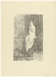 Half-Naked Woman Sitting by Waterside Near Tree (Melancholy)