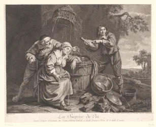 Woman Sleeping by a Barrel with a Wine Glass in Hand