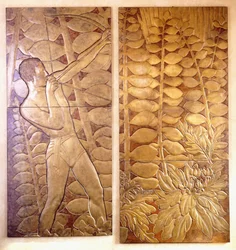 Four lacquered and gilt wood panels from 