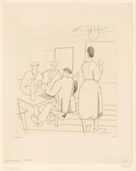 Café Interior with Customers and Waitress