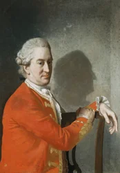 Portrait of James Hamilton, 2nd Earl of Clanbrassil, Half Length, in a Red Coat, Seated in a Mahogany Chair, His Profile Cast in Shadows on the Wall Behind, 1774