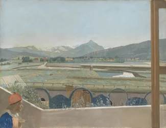 View toward the Mont Blanc Massif from the Artist’s Studio at Geneva, with a Self-portrait