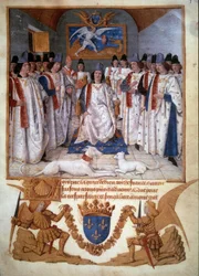 Held of a Chapter of the Order of Saint Michel around Louis XI (1423-1483) Miniature from 