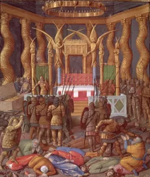 Desecration of the Temple of Jerusalem in 63 BC by Pompey and his soldiers, illustration from 