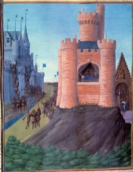 Siege of Avignon (1226). Death of Louis VIII. Coronation of Saint Louis (Louis IX). Miniature in the "Grandes Chroniques de France" (251v)