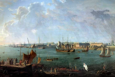 View of the port of Lorient in the 18th century. (detail) Painting by Jean Francois Hue (1751-1823) Paris, Musee de la Marine